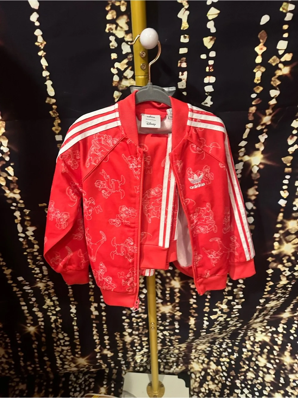 adidas Red Kids Disney Track Jacket with White Stripes